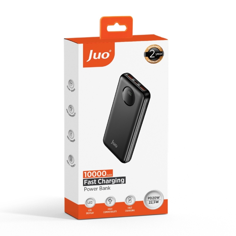 Juo 10000mAh 22.5W Dijital Led Ekranlı Taşınabilir Hızlı Şarj Cihazı Powerbank Siyah - 8