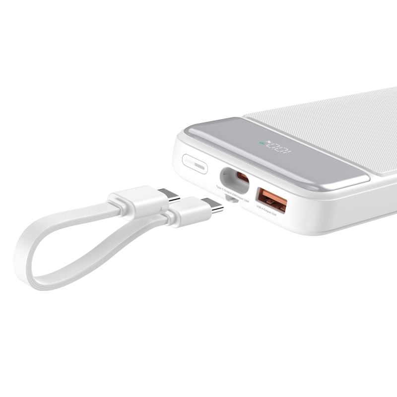 Juo 10000mAh 22.5W Led Ekranlı Lightning ve Type-C Kablolu Powerbank Taşınabilir Hızlı Şarj Cihazı Beyaz - 3