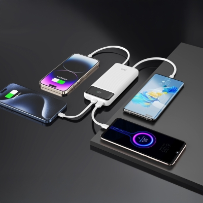 Juo 10000mAh 22.5W Led Ekranlı Lightning ve Type-C Kablolu Powerbank Taşınabilir Hızlı Şarj Cihazı Beyaz - 5