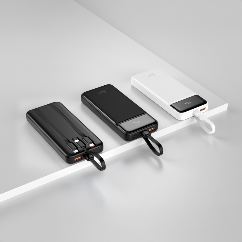 Juo 10000mAh 22.5W Led Ekranlı Lightning ve Type-C Kablolu Powerbank Taşınabilir Hızlı Şarj Cihazı Beyaz - 6