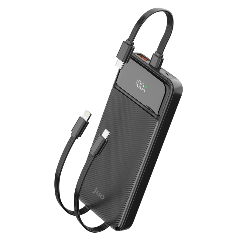Juo 10000mAh 22.5W Led Ekranlı Lightning ve Type-C Kablolu Powerbank Taşınabilir Hızlı Şarj Cihazı Siyah - 1