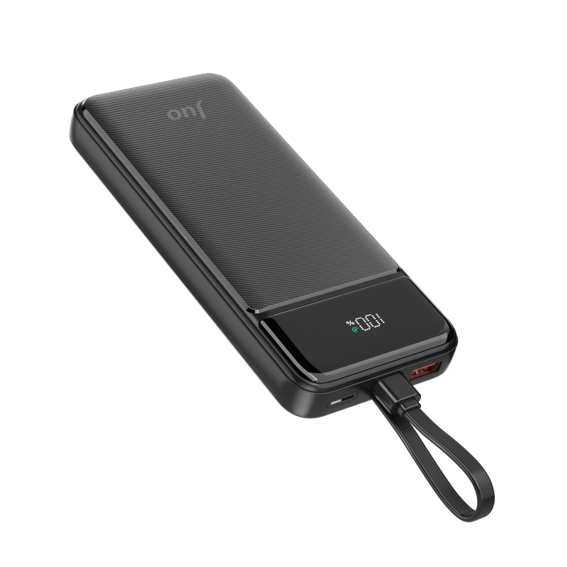 Juo 10000mAh 22.5W Led Ekranlı Lightning ve Type-C Kablolu Powerbank Taşınabilir Hızlı Şarj Cihazı Siyah - 2