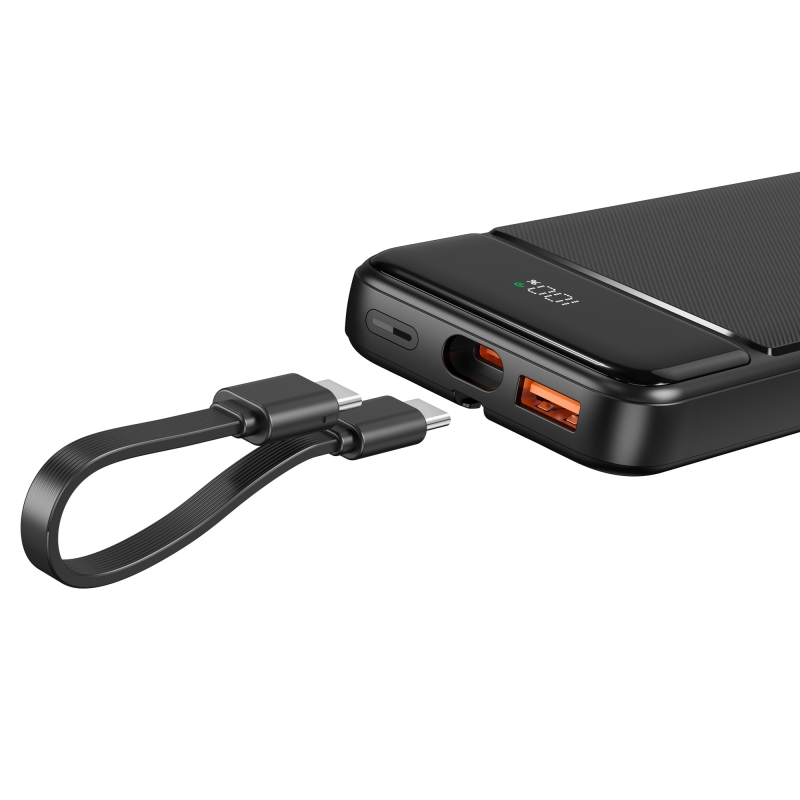 Juo 10000mAh 22.5W Led Ekranlı Lightning ve Type-C Kablolu Powerbank Taşınabilir Hızlı Şarj Cihazı Siyah - 3