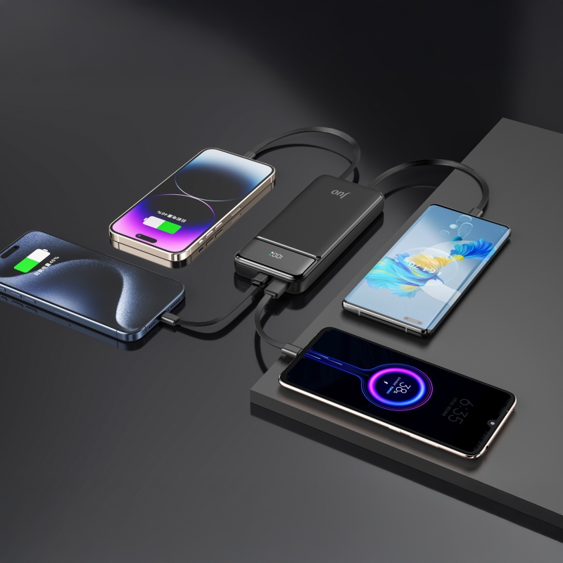 Juo 10000mAh 22.5W Led Ekranlı Lightning ve Type-C Kablolu Powerbank Taşınabilir Hızlı Şarj Cihazı Siyah - 4