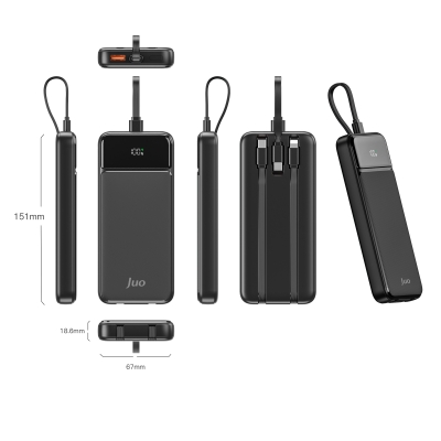 Juo 10000mAh 22.5W Led Ekranlı Lightning ve Type-C Kablolu Powerbank Taşınabilir Hızlı Şarj Cihazı Siyah - 5