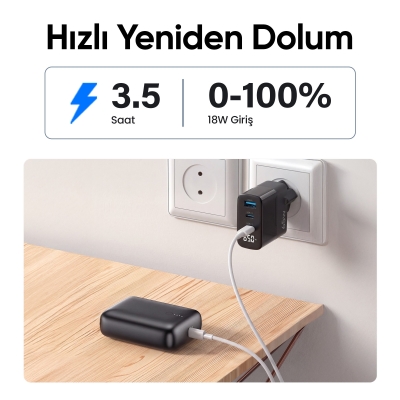 Juo 10000mAh 22.5W USB-A + USB-C Powerbank Taşınabilir Hızlı Şarj Cihazı Beyaz - 4