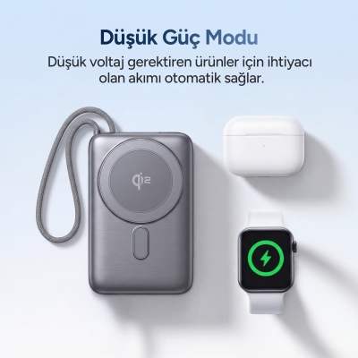 Juo 10000mAh Magsafe 15W Qi2 Sertifikalı Powerbank 22.5 Type-C Kablolu Standlı Taşınabilir Kablosuz Hızlı Şarj Cihazı - 6