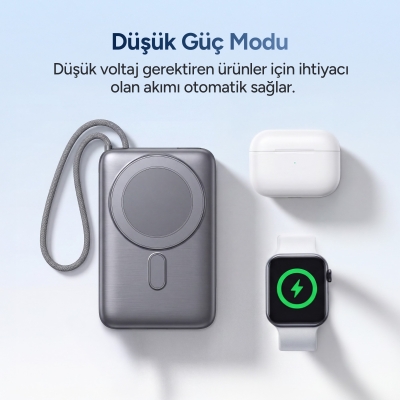 Juo 10000mAh MagSafe Apple Watch Uyumlu 22.5W Kablolu 15W Kablosuz Powerbank Standlı Taşınabilir Hızlı Şarj Cihazı - 6