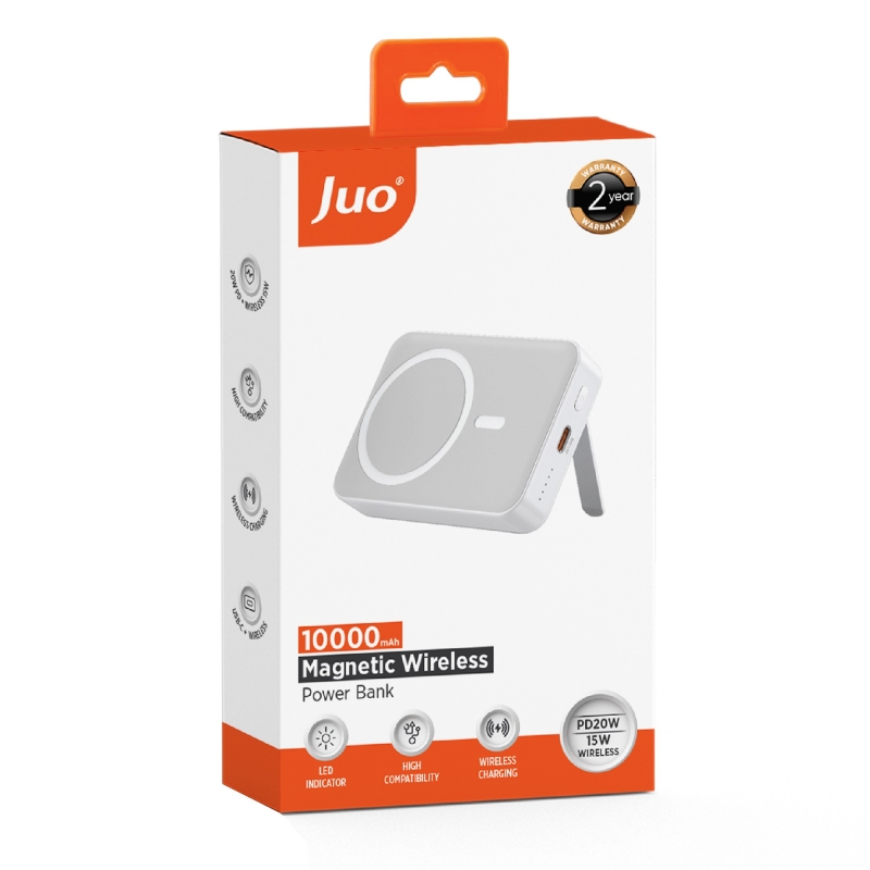 Juo 10000mAh MagSafe Powerbank Standlı PD20W Taşınabilir Kablosuz Hızlı Şarj Cihazı Beyaz - 10
