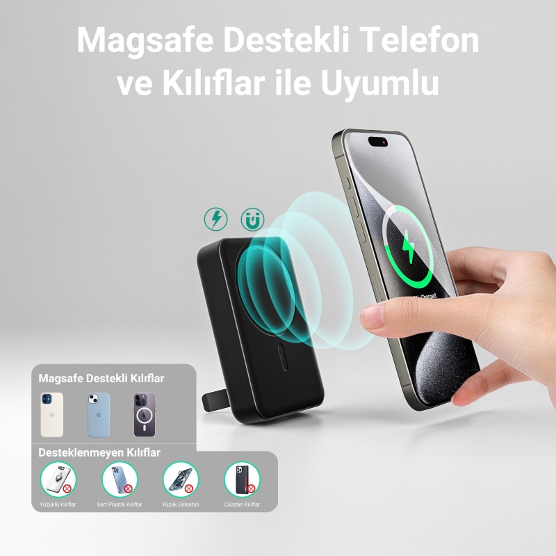 Juo 10000mAh MagSafe Powerbank Standlı PD20W Taşınabilir Kablosuz Hızlı Şarj Cihazı Beyaz - 5
