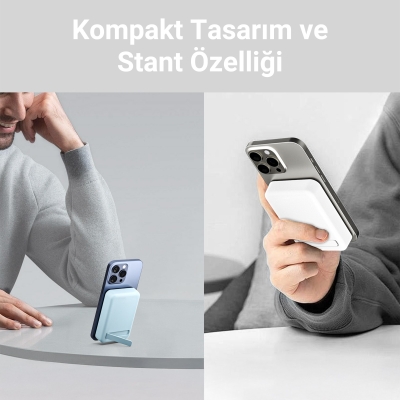 Juo 10000mAh MagSafe Powerbank Standlı PD20W Taşınabilir Kablosuz Hızlı Şarj Cihazı Beyaz - 8