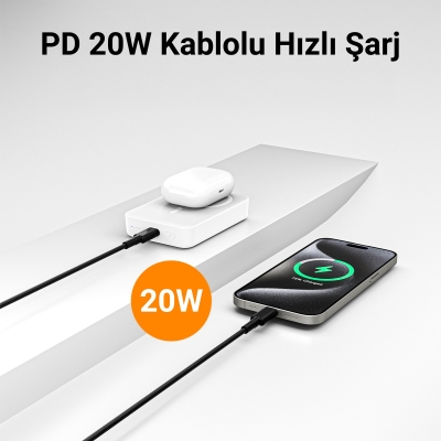 Juo 10000mAh MagSafe Powerbank Standlı PD20W Taşınabilir Kablosuz Hızlı Şarj Cihazı Siyah - 7