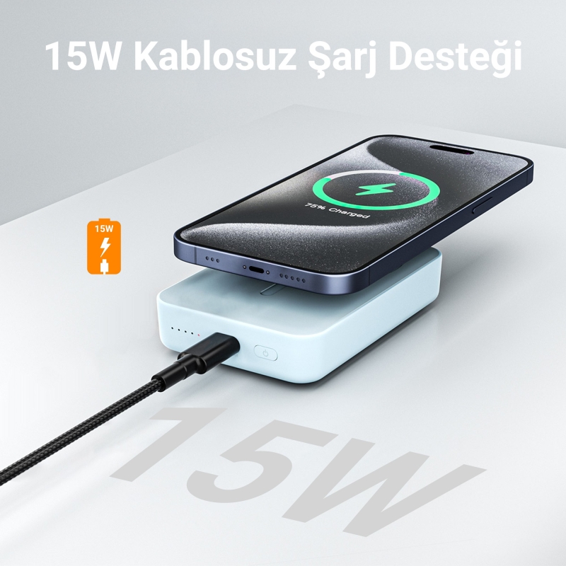 Juo 10000mAh MagSafe Powerbank Standlı PD20W Taşınabilir Kablosuz Hızlı Şarj Cihazı Siyah - 6