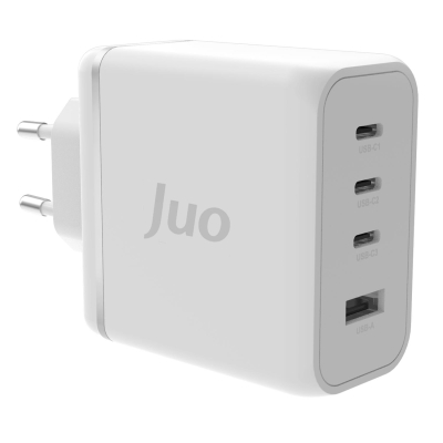 Juo 100W 4 Portlu USB-C + USB-A GaN Şarj Aleti iPhone & Macbook & Notebook Uyumlu PD Type-C Hızlı Şarj Cihazı Beyaz - Juo