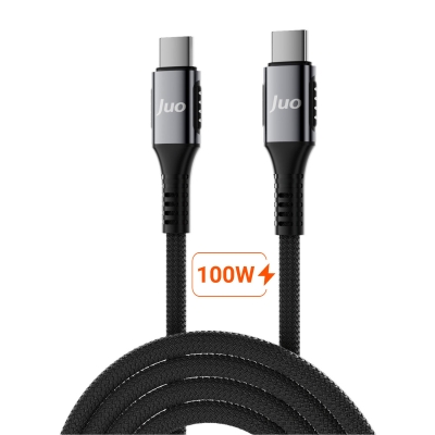 Juo 100W 5A E-Mark Çipli PD Type-C to Type-C Örgülü Hızlı Şarj ve Data Kablosu 2 Metre - Juo