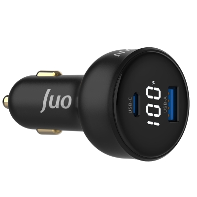 Juo 100W Led Ekranlı Type-C + USB-A Araç Şarj Aleti iPhone & Android & Notebook Araç içi Şarj Cihazı - Juo