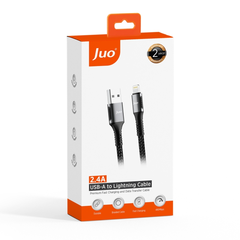 Juo 12W 2.4A USB-A to Lightning Apple iPhone iPad Örgülü Hızlı Şarj ve Data Kablosu 1 Metre - 7