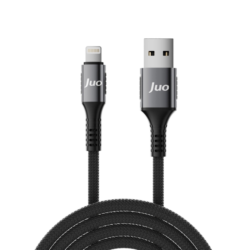 Juo 12W 2.4A USB-A to Lightning Apple iPhone iPad Örgülü Hızlı Şarj ve Data Kablosu 2 Metre - 1