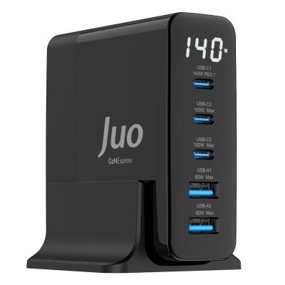 Juo 140W GaN PD 3.1 Masaüstü Hızlı Şarj Cihazı 3 Type-C + 2 USB-A iPhone & MacBook & Laptop Uyumlu Şarj Aleti - Juo