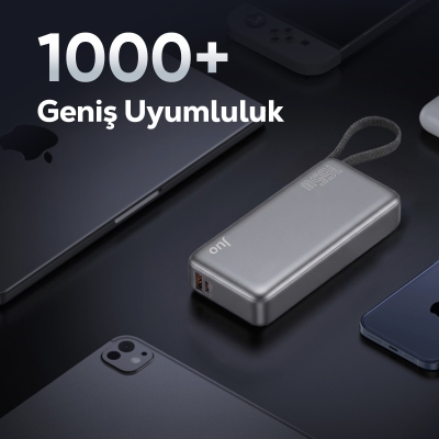 Juo 20000mAh 165W LED Ekranlı Type-C Kablolu Powerbank USB-A + USB-C Macbook Notebook Telefon Taşınabilir PD Hızlı Şarj Cihazı - 7