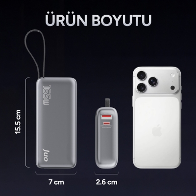 Juo 20000mAh 165W LED Ekranlı Type-C Kablolu Powerbank USB-A + USB-C Macbook Notebook Telefon Taşınabilir PD Hızlı Şarj Cihazı - 8