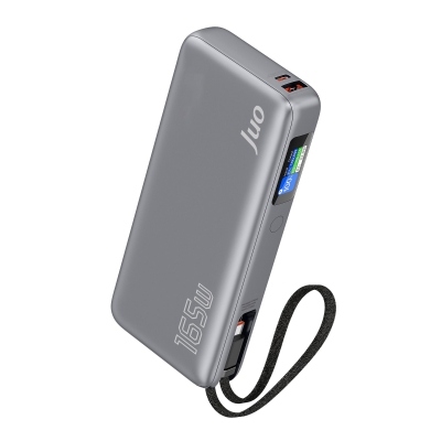 Juo 20000mAh 165W LED Ekranlı Type-C Kablolu Powerbank USB-A + USB-C Macbook Notebook Telefon Taşınabilir PD Hızlı Şarj Cihazı - Juo
