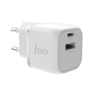 Juo 20W GaN USB-C + USB-A Şarj Aleti iPhone & iPad & Android Uyumlu PD QC4.0 Type-C Hızlı Şarj Cihazı Beyaz - Juo