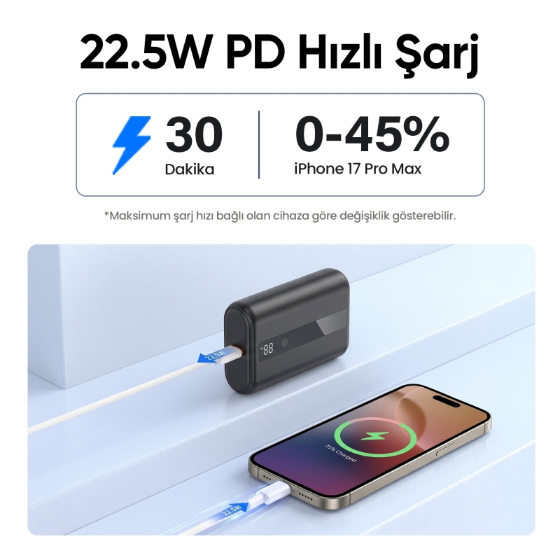 Juo 22.5W 10000mAh Led Ekranlı Mini Powerbank Taşınabilir Hızlı Şarj Cihazı - 4
