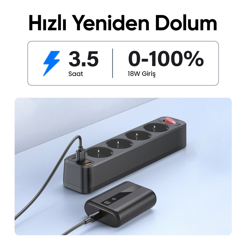 Juo 22.5W 10000mAh Led Ekranlı Mini Powerbank Taşınabilir Hızlı Şarj Cihazı - 5