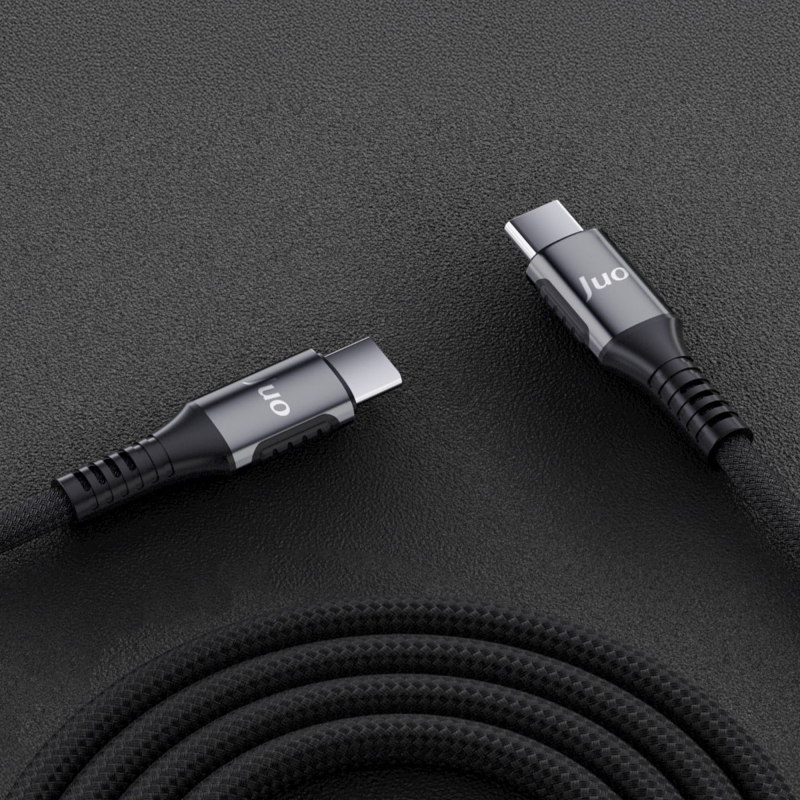 Juo 240W 5A E-Mark Çipli Örgülü USB PD Type-C to Type-C Hızlı Şarj ve Data Kablosu 1 Metre - 4