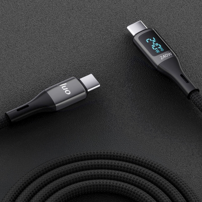 Juo 240W Dijital Led Ekranlı E-Mark Çipli PD 3.1 USB Type-C to Type-C Hızlı Şarj ve Data Kablosu 1 Metre - 3