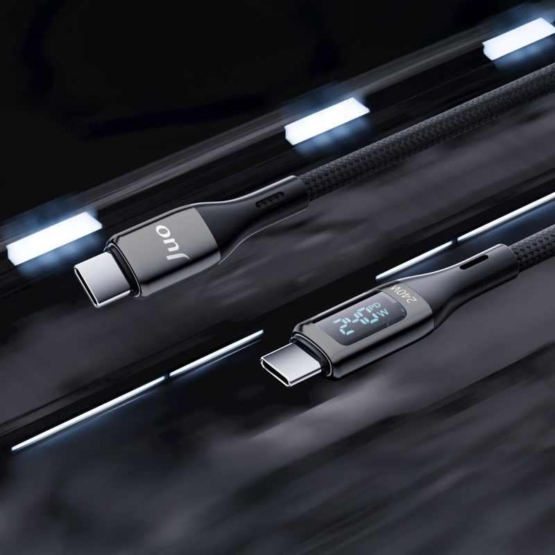Juo 240W Dijital Led Ekranlı E-Mark Çipli PD 3.1 USB Type-C to Type-C Hızlı Şarj ve Data Kablosu 1 Metre - 4