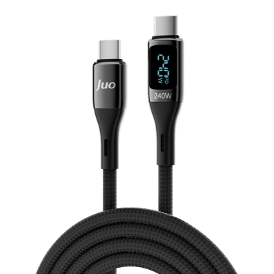 Juo 240W Dijital Led Ekranlı E-Mark Çipli PD 3.1 USB Type-C to Type-C Hızlı Şarj ve Data Kablosu 1 Metre - Juo