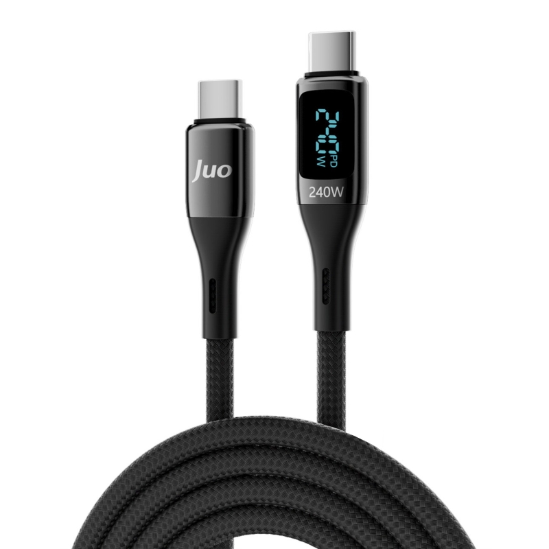 Juo 240W Dijital Led Ekranlı E-Mark Çipli PD 3.1 USB Type-C to Type-C Hızlı Şarj ve Data Kablosu 2 Metre - 1