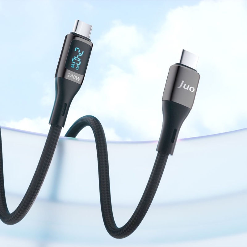 Juo 240W Dijital Led Ekranlı E-Mark Çipli PD 3.1 USB Type-C to Type-C Hızlı Şarj ve Data Kablosu 2 Metre - 2