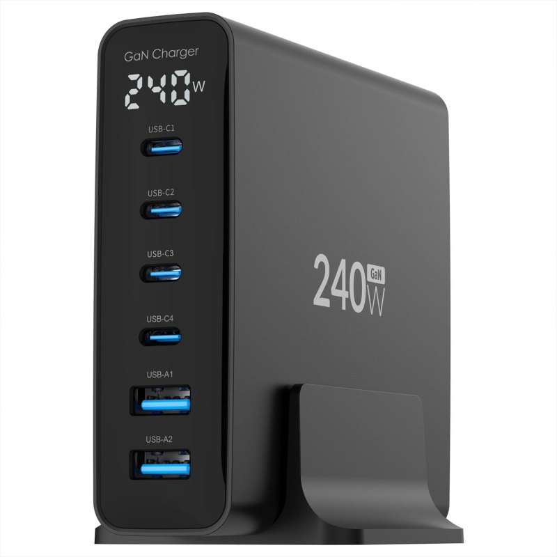 Juo 240W GaN PD 3.1 Masaüstü Hızlı Şarj Cihazı 4 Type-C + 2 USB-A iPhone & MacBook & Laptop Uyumlu Şarj Aleti - 6