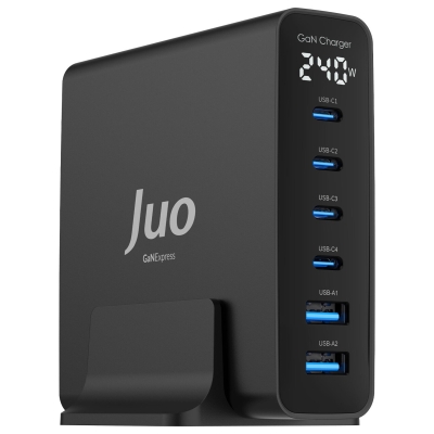 Juo 240W GaN PD 3.1 Masaüstü Hızlı Şarj Cihazı 4 Type-C + 2 USB-A iPhone & MacBook & Laptop Uyumlu Şarj Aleti - Juo