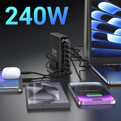 Juo 240W GaN PD 3.1 Masaüstü Hızlı Şarj Cihazı 4 Type-C + 2 USB-A iPhone & MacBook & Laptop Uyumlu Şarj Aleti - 4