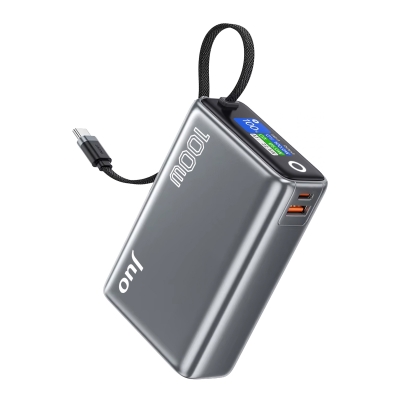 Juo 25000mAh 100W LED Ekranlı Type-C Kablolu Powerbank USB-A + USB-C Macbook Notebook Telefon Taşınabilir PD Hızlı Şarj Cihazı - Juo