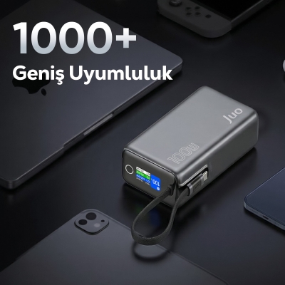 Juo 25000mAh 100W LED Ekranlı Type-C Kablolu Powerbank USB-A + USB-C Macbook Notebook Telefon Taşınabilir PD Hızlı Şarj Cihazı - 7