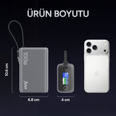 Juo 25000mAh 100W LED Ekranlı Type-C Kablolu Powerbank USB-A + USB-C Macbook Notebook Telefon Taşınabilir PD Hızlı Şarj Cihazı - 8