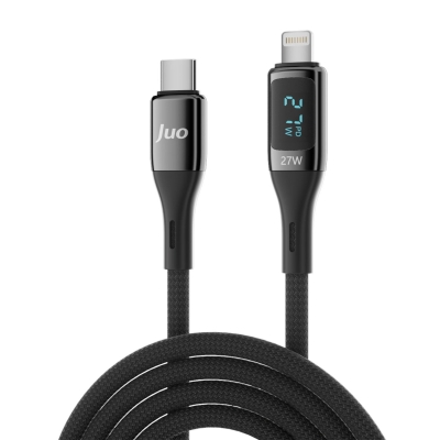 Juo 27W Dijital Led Ekranlı USB Type-C to Lightning iPhone iPad Hızlı Şarj ve Data Kablosu 1 Metre - Juo