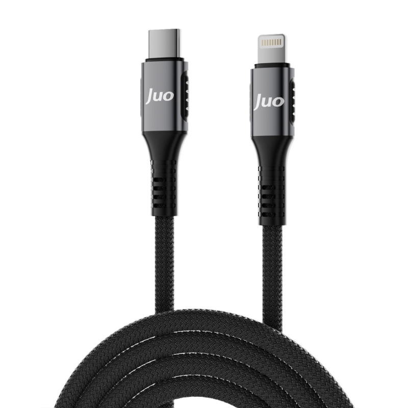 Juo 27W USB Type-C to Lightning iPhone iPad Örgülü Hızlı Şarj ve Data Kablosu 2 Metre - 1