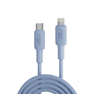 Juo 27W USB Type-C to Lightning iPhone iPad Silikon Hızlı Şarj ve Data Kablosu Mavi 1 Metre - Juo