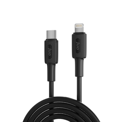 Juo 27W USB Type-C to Lightning iPhone iPad Silikon Hızlı Şarj ve Data Kablosu Siyah 1 Metre - Juo