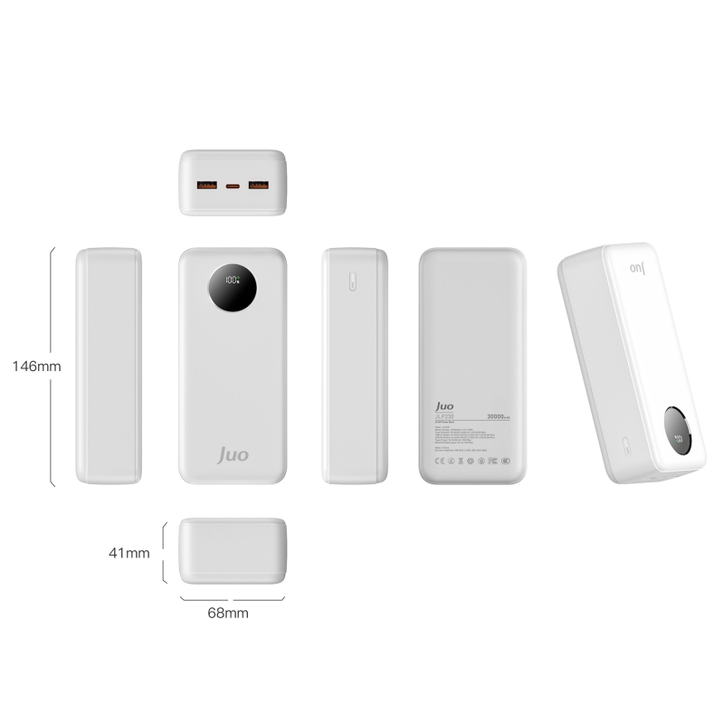 Juo 30000mAh 22.5W Dijital Led Ekranlı Taşınabilir Hızlı Şarj Cihazı Powerbank Beyaz - 3