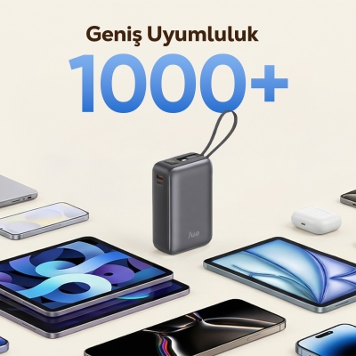 Juo 30000mAh 65W LED Ekranlı USB-A + Type-C Dahili Kablolu Powerbank Taşınabilir PD Hızlı Şarj Cihazı - 6