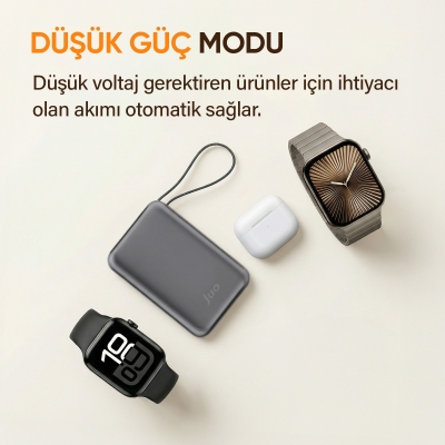 Juo 30000mAh 65W LED Ekranlı USB-A + Type-C Dahili Kablolu Powerbank Taşınabilir PD Hızlı Şarj Cihazı - 7