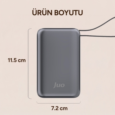 Juo 30000mAh 65W LED Ekranlı USB-A + Type-C Dahili Kablolu Powerbank Taşınabilir PD Hızlı Şarj Cihazı - 8