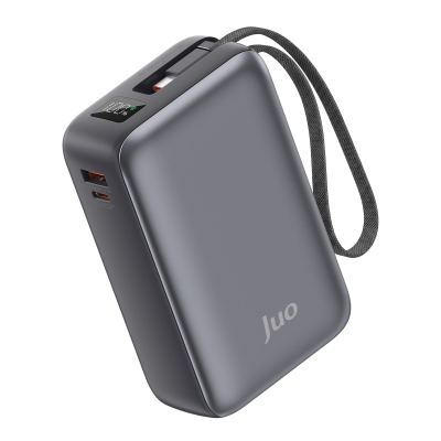 Juo 30000mAh 65W LED Ekranlı USB-A + Type-C Dahili Kablolu Powerbank Taşınabilir PD Hızlı Şarj Cihazı - Juo